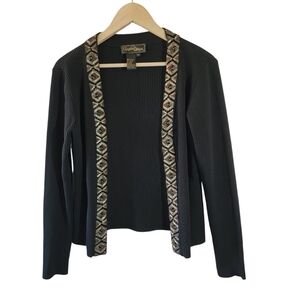 VTG 90's Christine Phillipe Black Embellished Open Front Cardigan Sz M Evening